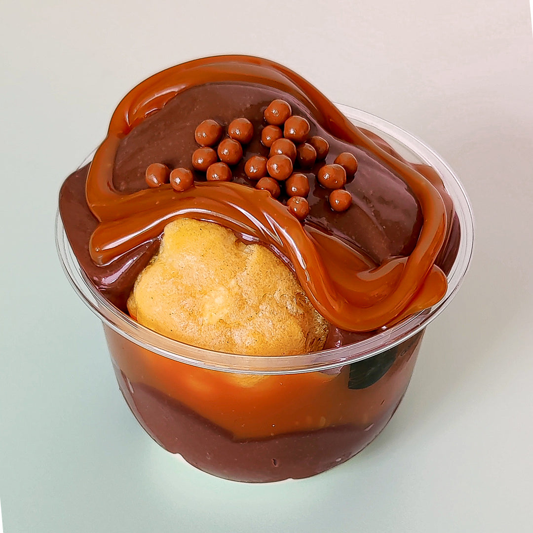 Caramel and Chocolate profiteroles filled with chantilly