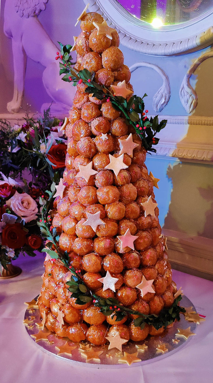 Christmas garland decorated croquembouche